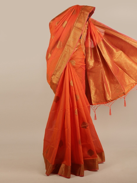 

Pothys Orange & Gold-Toned Woven Design Zari Jute Silk Saree