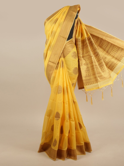 

Pothys Yellow & Gold-Toned Ethnic Motifs Zari Jute Silk Saree