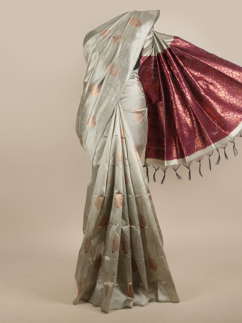 

Pothys Silver-Toned & Purple Woven Design Zari Jute Silk Saree