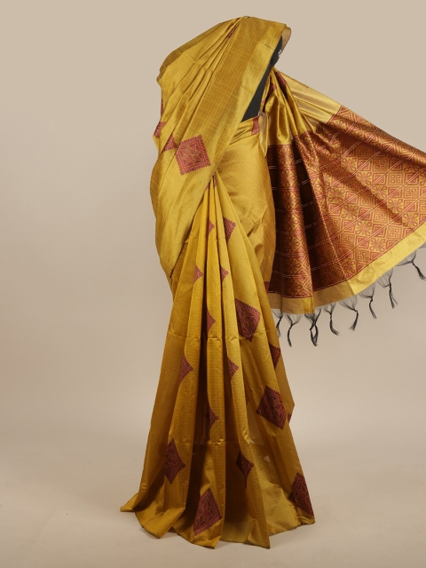 

Pothys Mustard & Pink Ethnic Motifs Jute Silk Saree