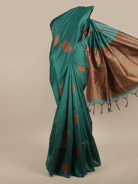 

Pothys Teal & Copper-Toned Woven Design Jute Silk Saree