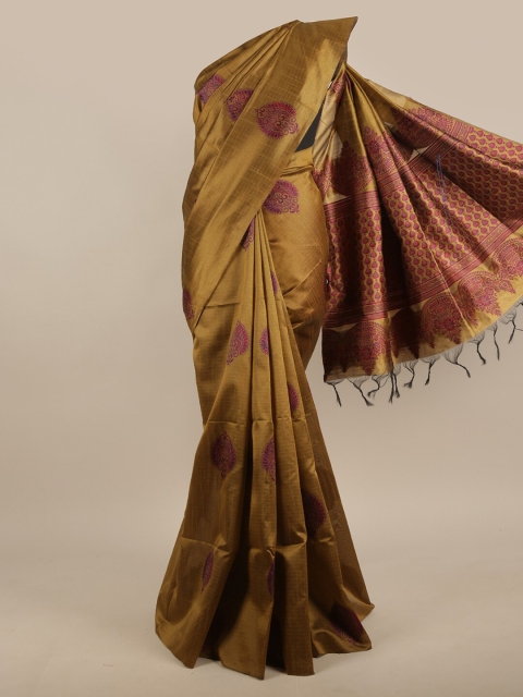 

Pothys Khaki & Pink Woven Design Jute Silk Saree