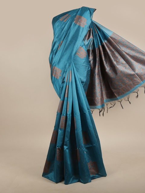 

Pothys Blue & Copper-Toned Ethnic Motifs Jute Silk Saree