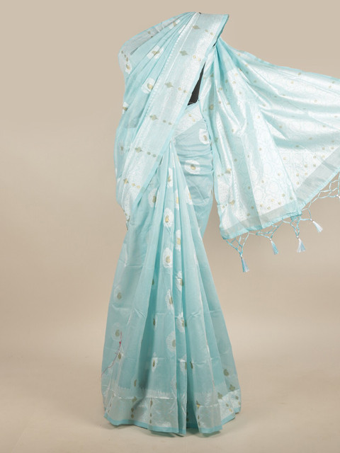 

Pothys Blue & White Woven Design Zari Jute Silk Saree