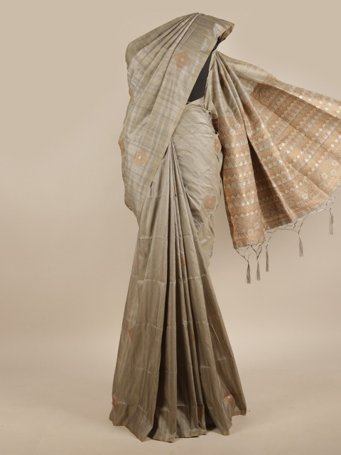 

Pothys Tan & Gold-Toned Woven Design Jute Silk Saree