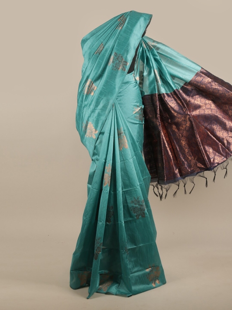 

Pothys Blue & Gold-Toned Ethnic Motifs Zari Jute Silk Saree