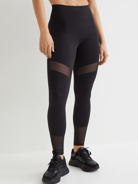 

H&M Women Solid High Waist Mesh-Detail Sports Tights, Black