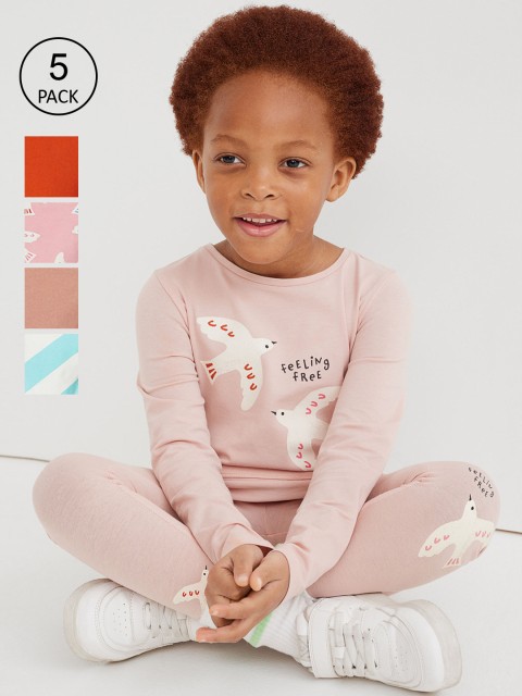 

H&M Girls Pack of 5 Pink Printed Cotton Leggings
