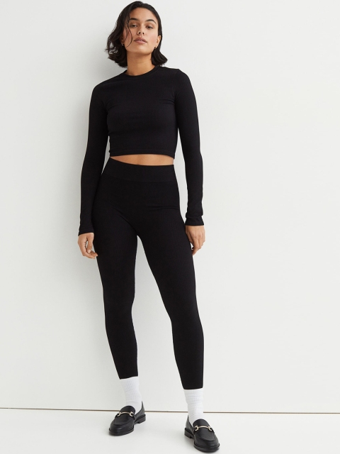 

H&M Women Black Solid Highwaist Seamless Leggings