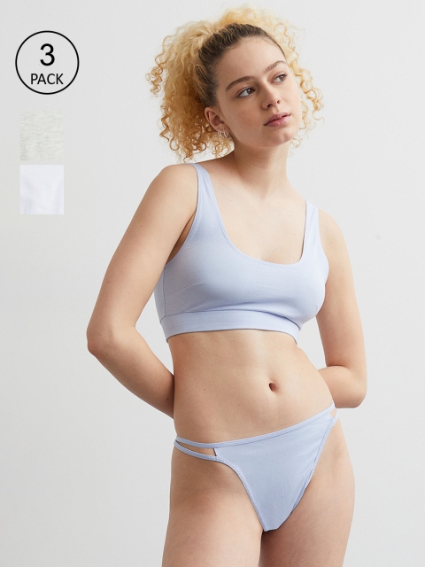 

H&M Women White & Grey 3-Pack Thong Briefs
