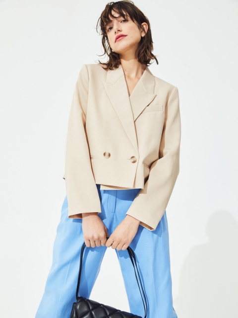 

H&M Women Beige Cropped Jacket