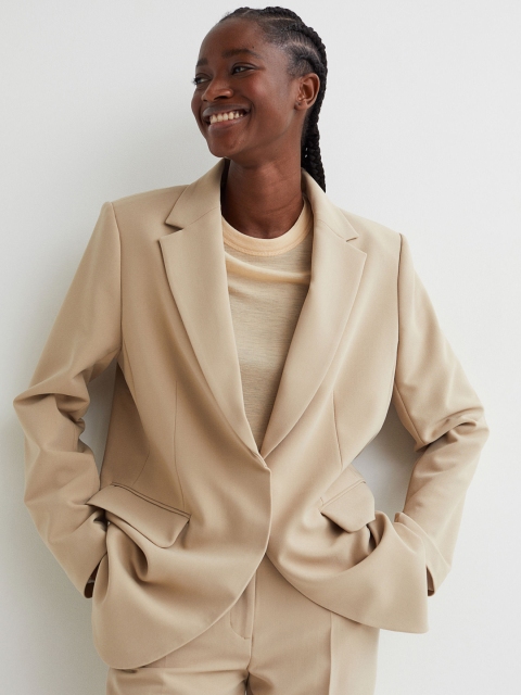 

H&M Women Beige Solid Oversized Jacket