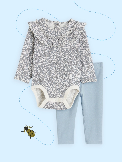

H&M Girls Blue & Cream Colored Printed 2-Piece Cotton Set