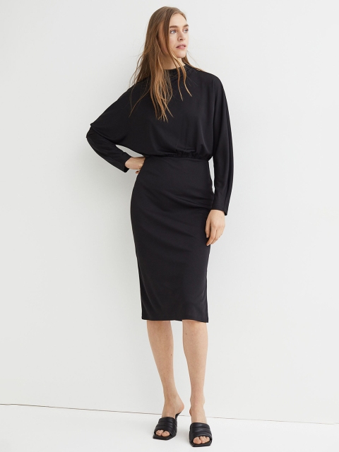 

H&M Women Black Batwing-Sleeved Dress
