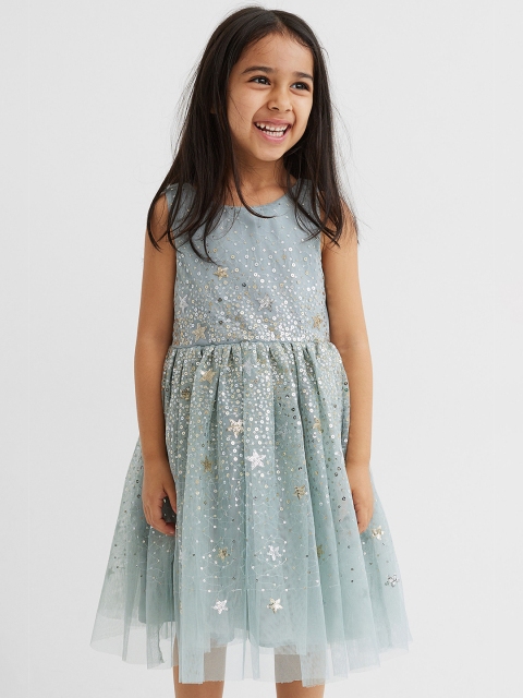 

H&M Girls Turquoise Blue Sequinned Tulle Dress
