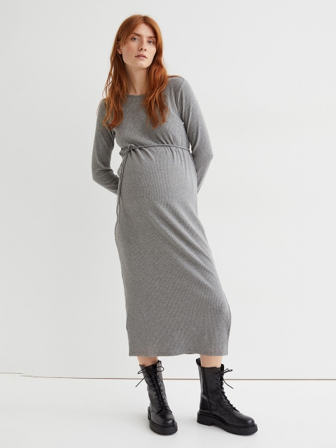 

H&M Women Grey MAMA Ribbed Dress