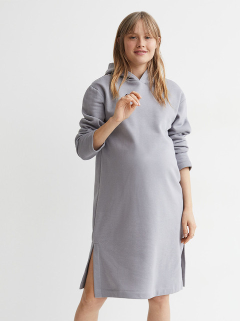 

H&M Maternity Grey Solid Mama Hooded Sweatshirt Dress