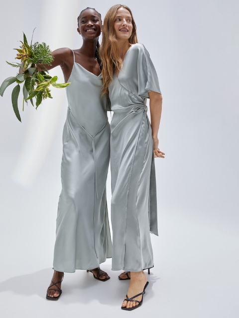 

H&M Women Turquoise Blue Satin Bridesmaid Dress