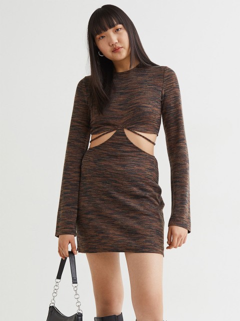 

H&M Women Brown Fine-Knit Dress