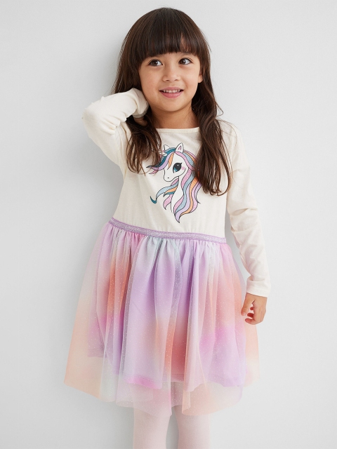 

H&M Girls White & Purple Tulle-Skirt Jersey Dress, Blue