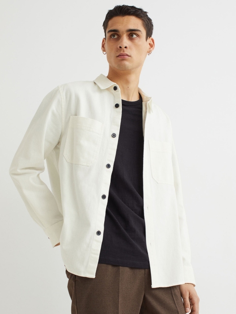

H&M Men White Solid Pure Cotton Regular Fit Twill Overshirt