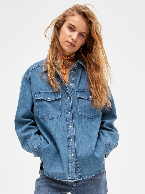 

H&M Women Blue Denim Shirt