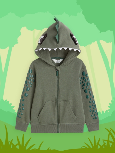 

H&M Boys Olive Green Appliqued Zip-Through Hoodie