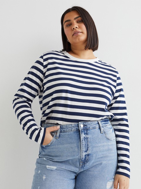 

H&M+ Women Blue & White Cotton Jersey Top