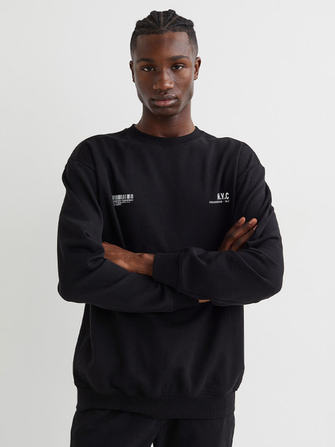 

H&M Men Black Printed Relaxed Fit Sweatshirt