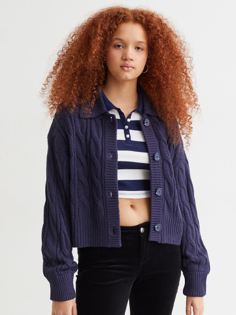 

H&M Women Blue Cable-Knit Cardigan