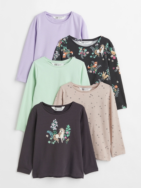 

H&M Girls 5-pack Jersey Tops, Green