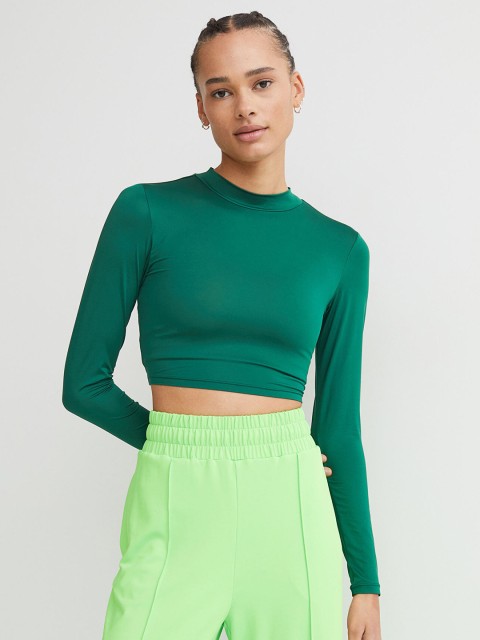 

H&M Women Green Cropped Sports Top
