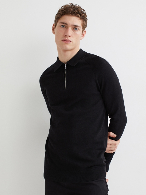 

H&M Men Black Muscle Fit Zip-top Jumper