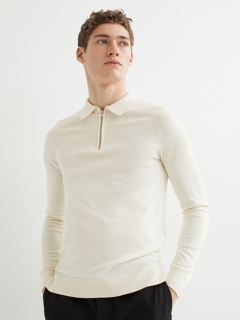

H&M Men Cream-Coloured Solid Jumper