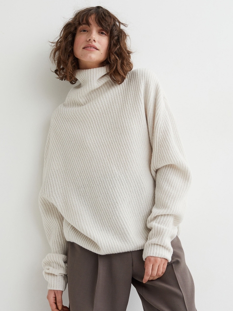 

H&M White Rib-Knit Wool Jumper