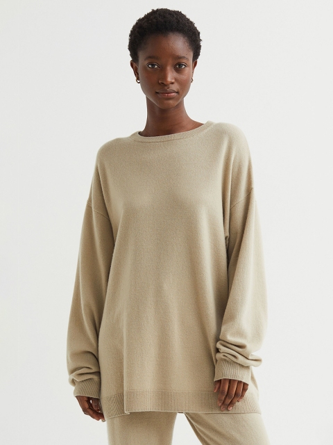 

H&M Women Beige Oversized Cashmere Jumper