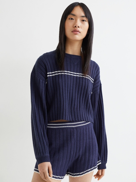 

H&M Women Navy Blue Ribbed Jumper