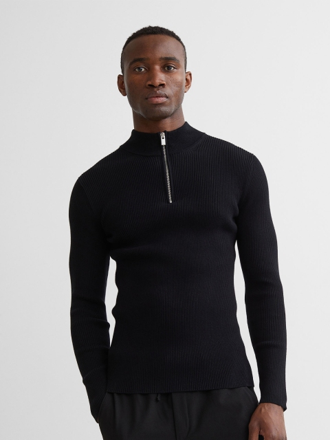 

H&M Muscle Fit Rib-Knit Jumper, Black