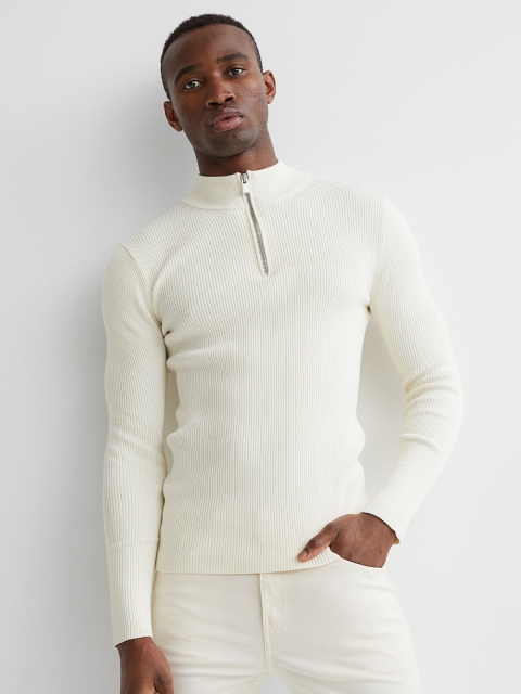 

H&M Men White Muscle Fit Rib-knit Jumper