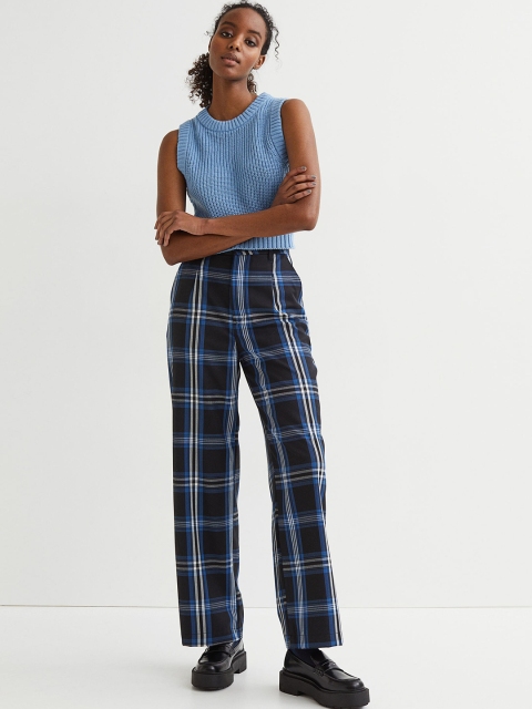 

H&M Women Black & Blue Tailored Trousers