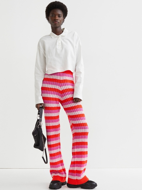 

H&M Women Pink & White Striped Knitted Trousers
