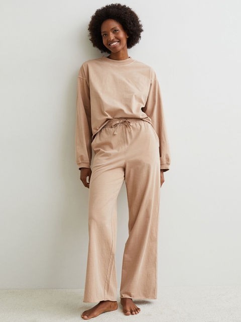 

H&M Women Beige Cotton Jersey Trousers