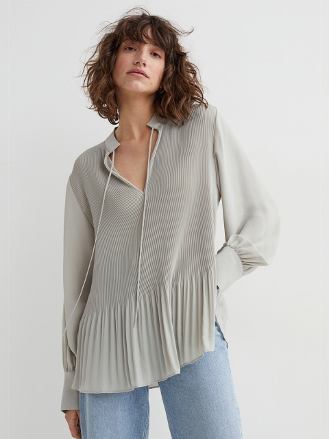 

H&M Women Grey Pleated Blouse