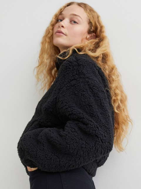 

H&M Black Solid Teddy Jacket