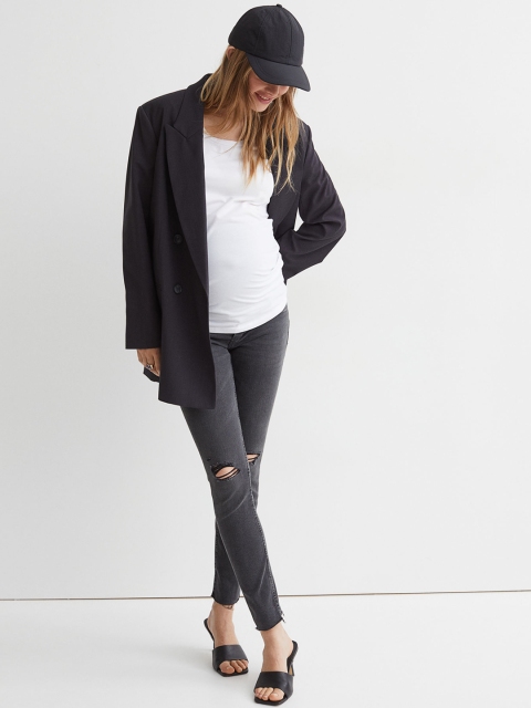 

H&M Women Grey Solid MAMA Skinny Ankle Jeans