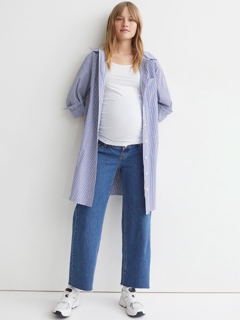 

H&M Women Blue MAMA Wide High Ankle Jeans