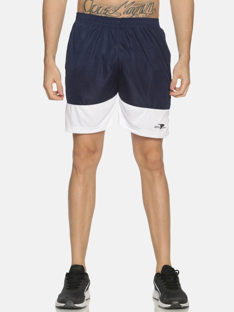 

HPS Sports Men Navy Blue & White Colourblocked Slim Fit Sports Shorts