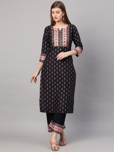 

KALINI Women Black Ethnic Motifs Printed Kurta with Trousers & With Dupatta