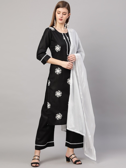 

KALINI Women Black Floral Embroidered Kurta with Palazzos & With Dupatta