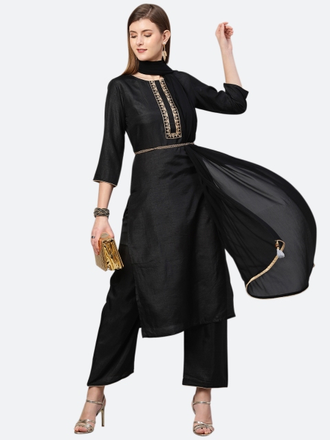 

KALINI Women Black Solid Kurta with Palazzos & Dupatta